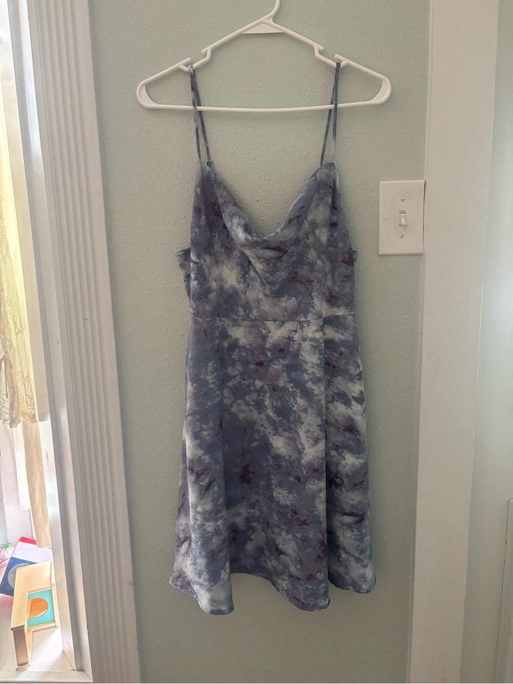 Astr Blue Tie-Dye Cowl Slip Dress
